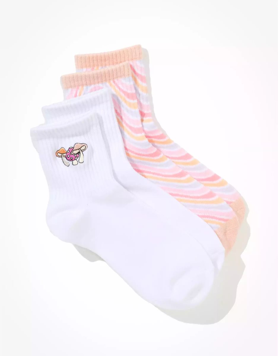 Chaussettes American Eagle AE Wavy Mushroom Boyfriend Sock 2-Pack Rose Femme | VTJ-70009544